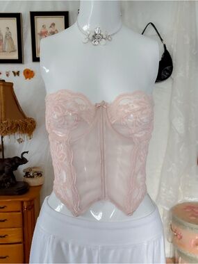 Coquette vintage girly balletcore pink rose lace corset lingerie top